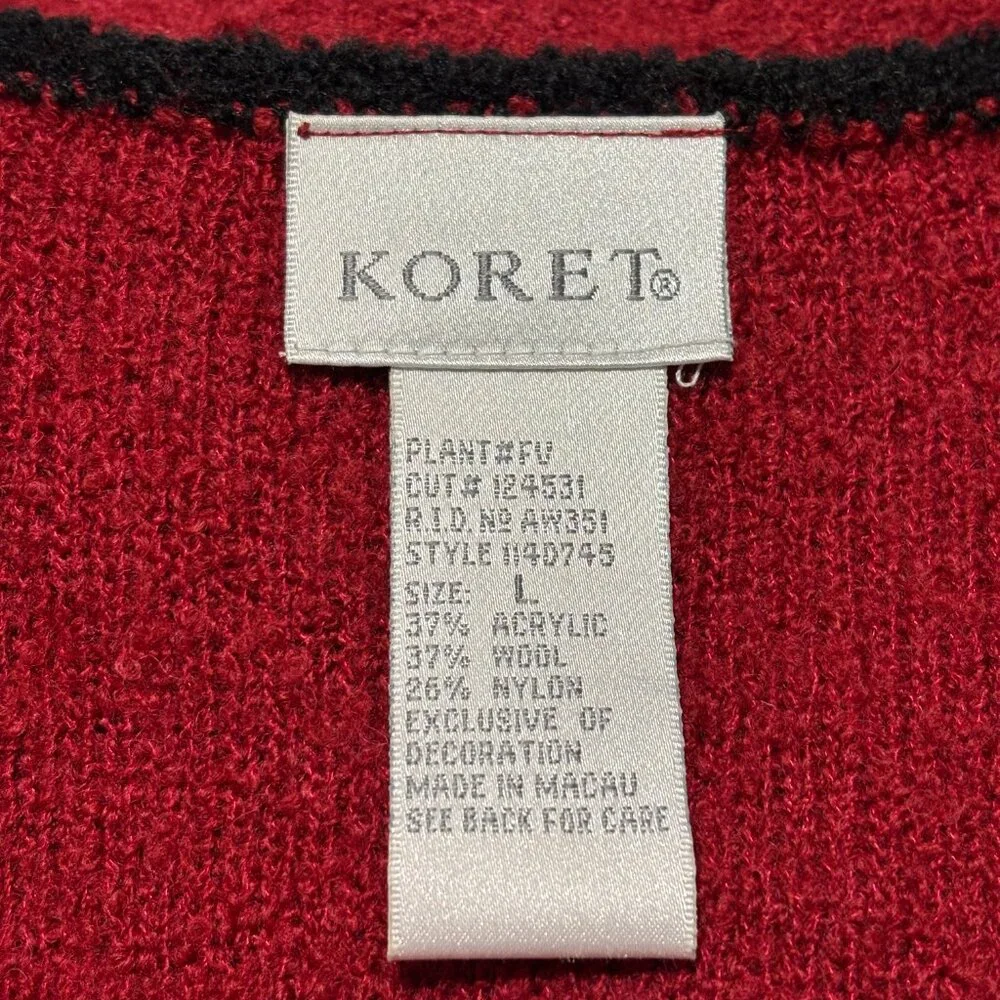 Koret Red Wool Vest L Beaded Rose Applique Holiday Christmas Party Festive VTG‎
